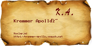 Kremmer Apolló névjegykártya